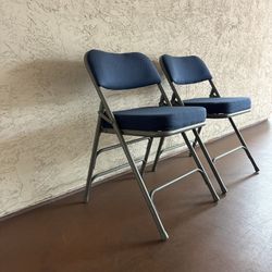 One Set Of 2 Thick Navy Blue Upholstered Folding Chairs