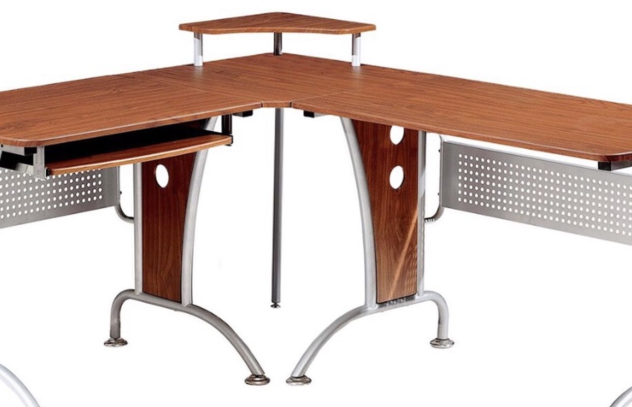 Techni Mobili Deluxe L-Shaped Computer Desk With Pull Out Keyboard Tray, Mahogany (RTA-3806-M615)