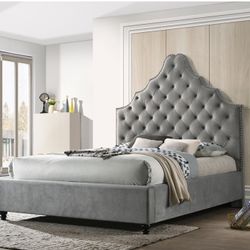 GREY QUEEN PLATFORM BED FRAME ONLY   