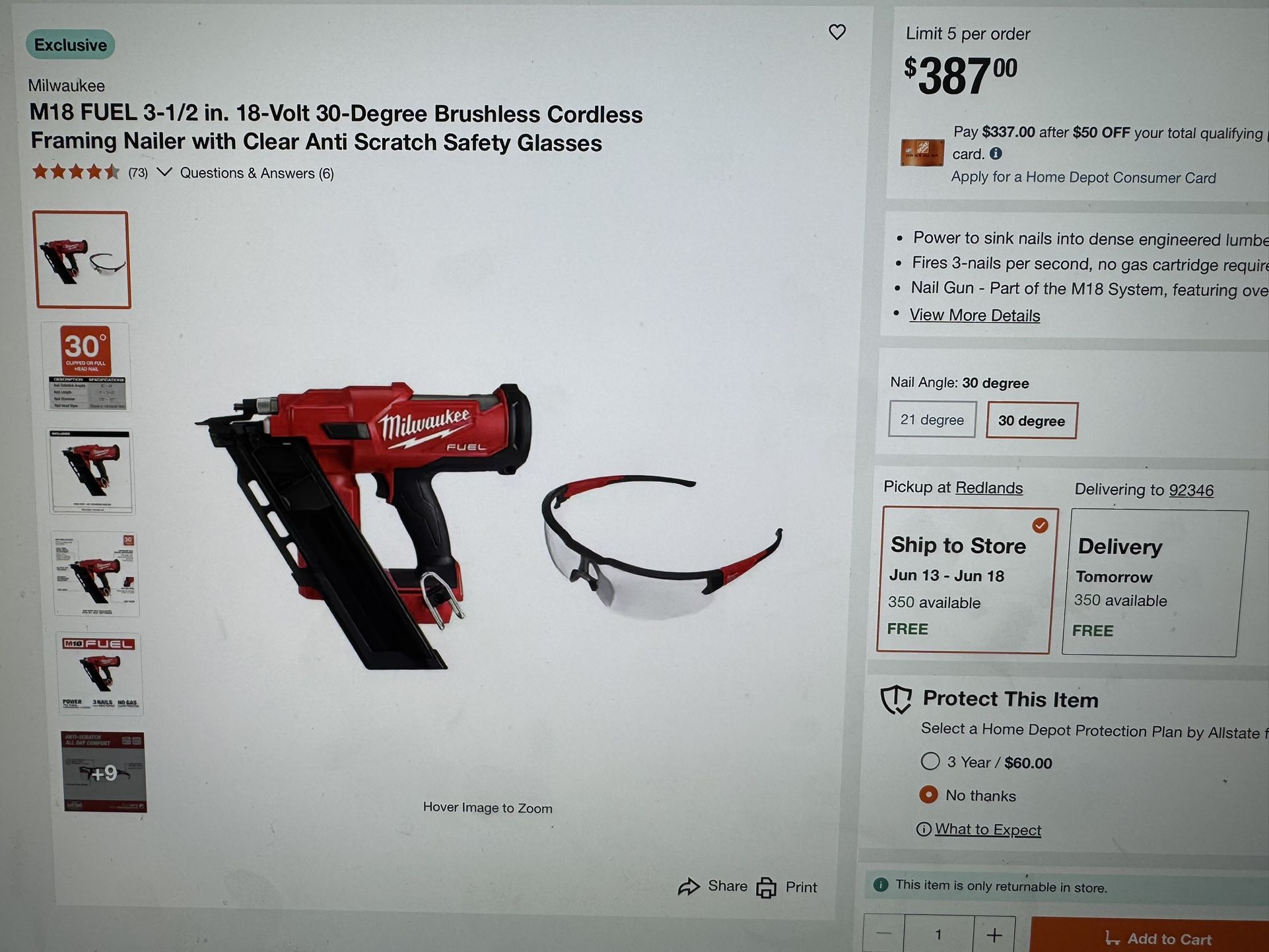 Milwaukee 30 Degree Framing Nail Gun New