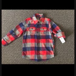 NEW Osh Kosh Kids Children Flannel Red Blue Plaid Shirt Size 5