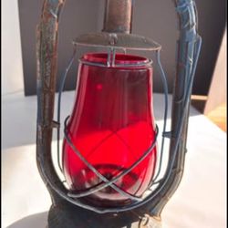 Vintage Dietz Red Globe  Barn or Railroad Lantern dated October 27, 1928