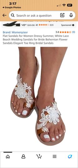 Flat White Lace Sandals Sz 10