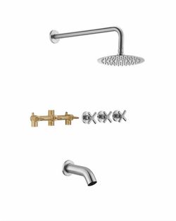 SUMERAIN Contemporary Triple Handle 1-Spray Tub and Shower Faucet 1.8 GPM in Brushed Nickel (Valve Included