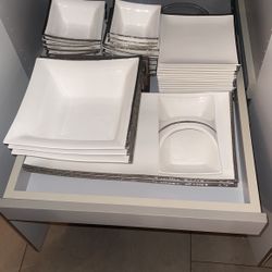 White and Silver China Set  Imperial Brand