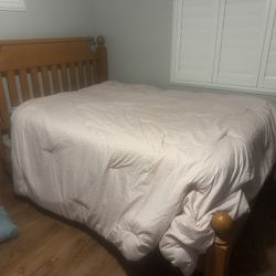 Antique Orange Distressed Queen Bed W/queen Mattress 