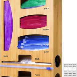 Ziplock Foil Plastic Wrap Organizer with Labels and Sliding Blade for Clean Cuts