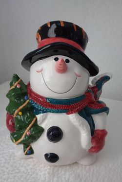 Ceramic Snowman Christmas Cookie Jar