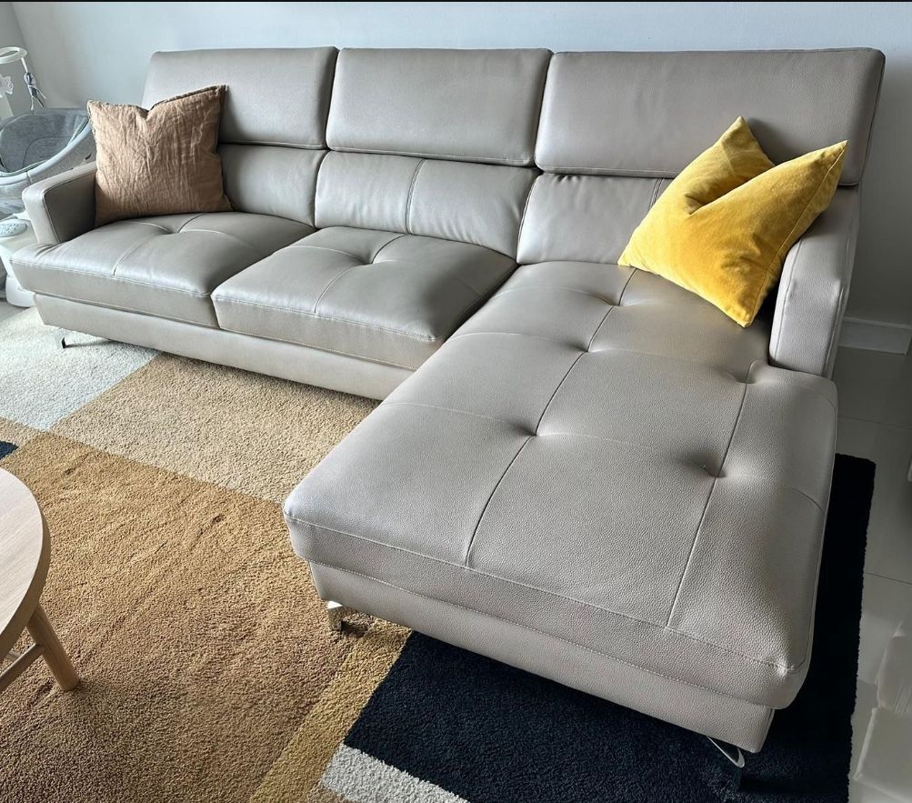 Beige Leather Sectional Couch