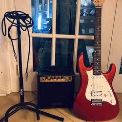Glen Burton Red Electric Guitar ,California CG-15 Amp, And Guitar Stand