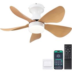 Kviflon Ceiling Fan with Lights Remote/APP Control, 30 inch Low Profile Ceiling Fans Reversible 5 Blades 3 Colors Dimmable 6 Speeds Ceiling Fan for Be