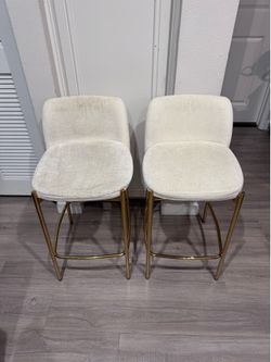 Set of 2 White Velvet Gold Counter Stools 25” Seat Height