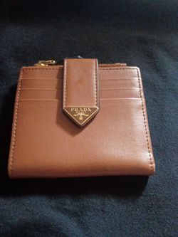 Prada saffiano calfskin triangle wallet cognac