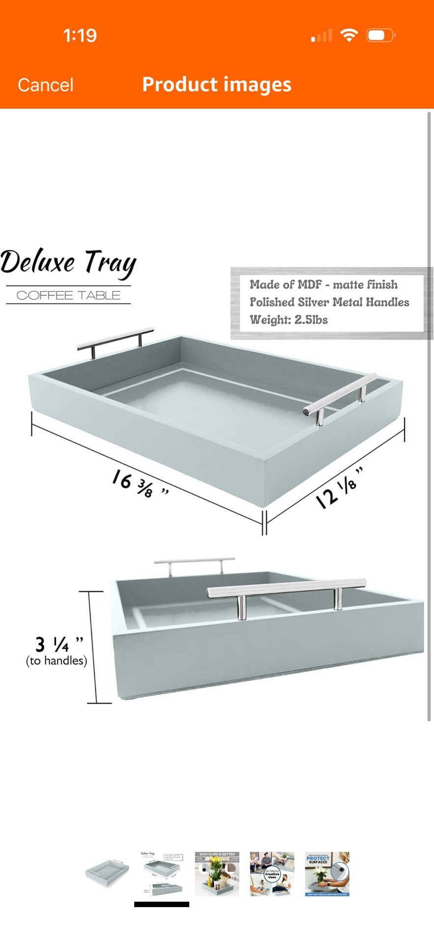 Deluxe Tray for Coffee Table – Modern Coffee Table Decor Tray, Duck Egg Blue Tray, Table Centerpiece Tray to Decorate Your Home - 16x12