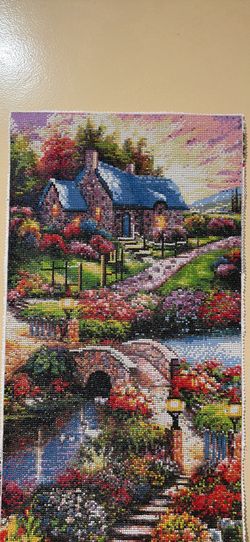 Completed Diamond Painting Cottage Garden Scene