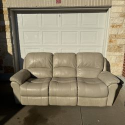 Reclining Leather Couch (beige) (electric) 