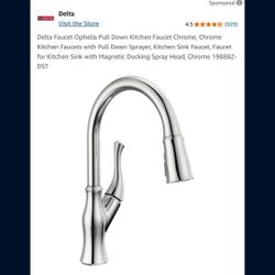 Delta Faucet Ophelia Pull Down Kitchen Faucet Chrome, Chrome Kitchen Faucets with Pull Down Sprayer, Kitchen Sink Faucet, Faucet for Kitchen Sink with