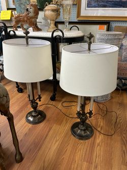 Pair of Vintage Stiffel Bouillotte Brass Finish French Style Candlestick Table Lamps