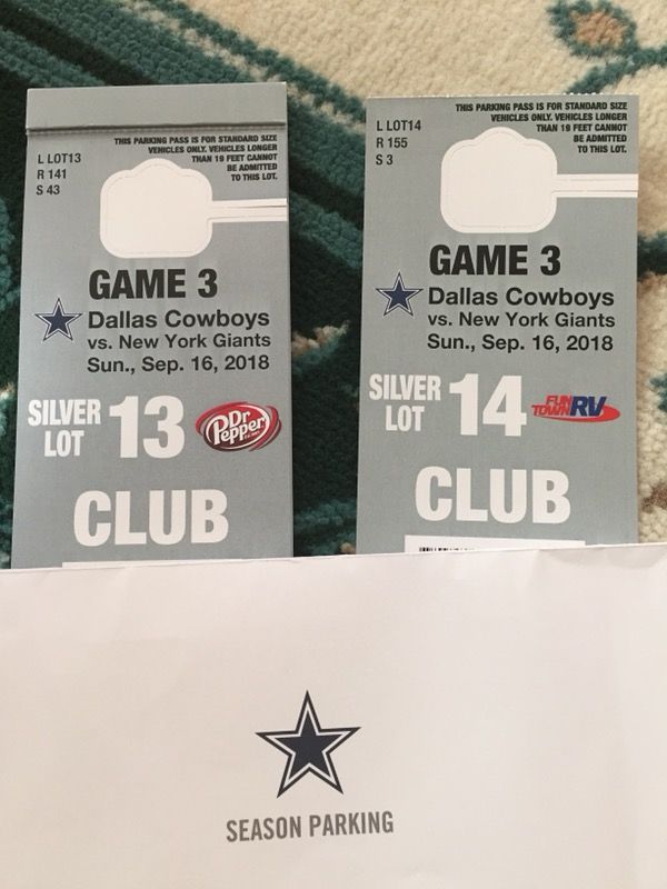 Silver Lot 13 and 14 Parking Passes for NY Giants @ Dallas Cowboys on Sep 16th
