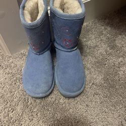 Girls Bear Paw Blue Fleece Boots 
