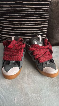 Lanvin Curb Sneakers Blue Gray Red Laces