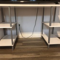 White Desk With Double Shelf Units