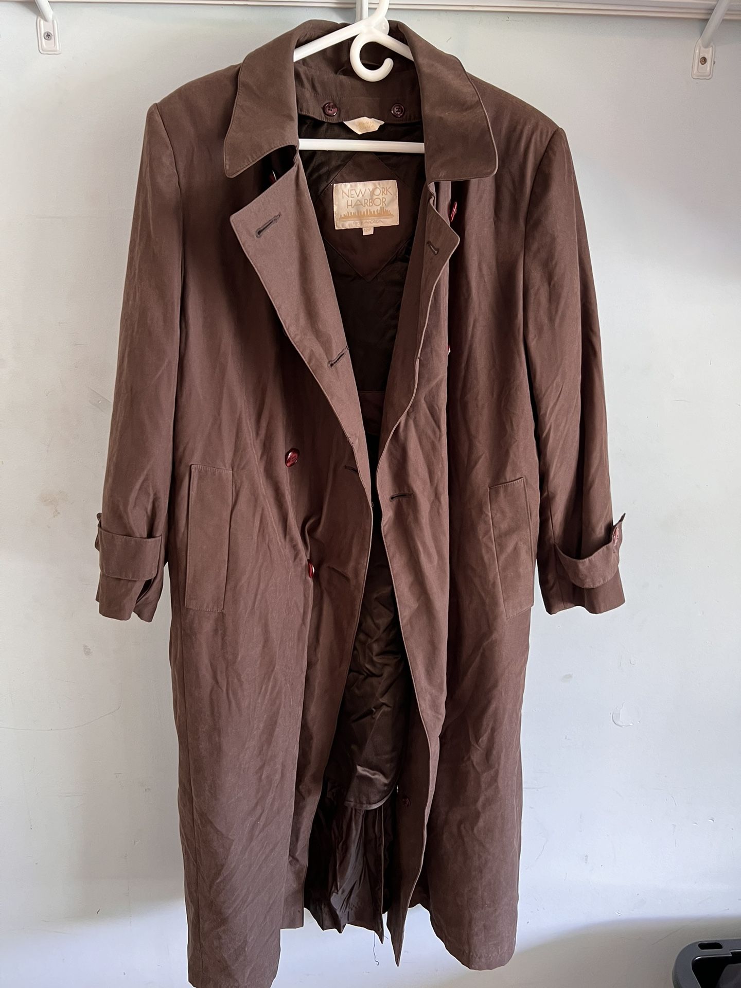 New York Harbor from Andrea Vintage Women's Brown Trench Coat Jacket Size 12