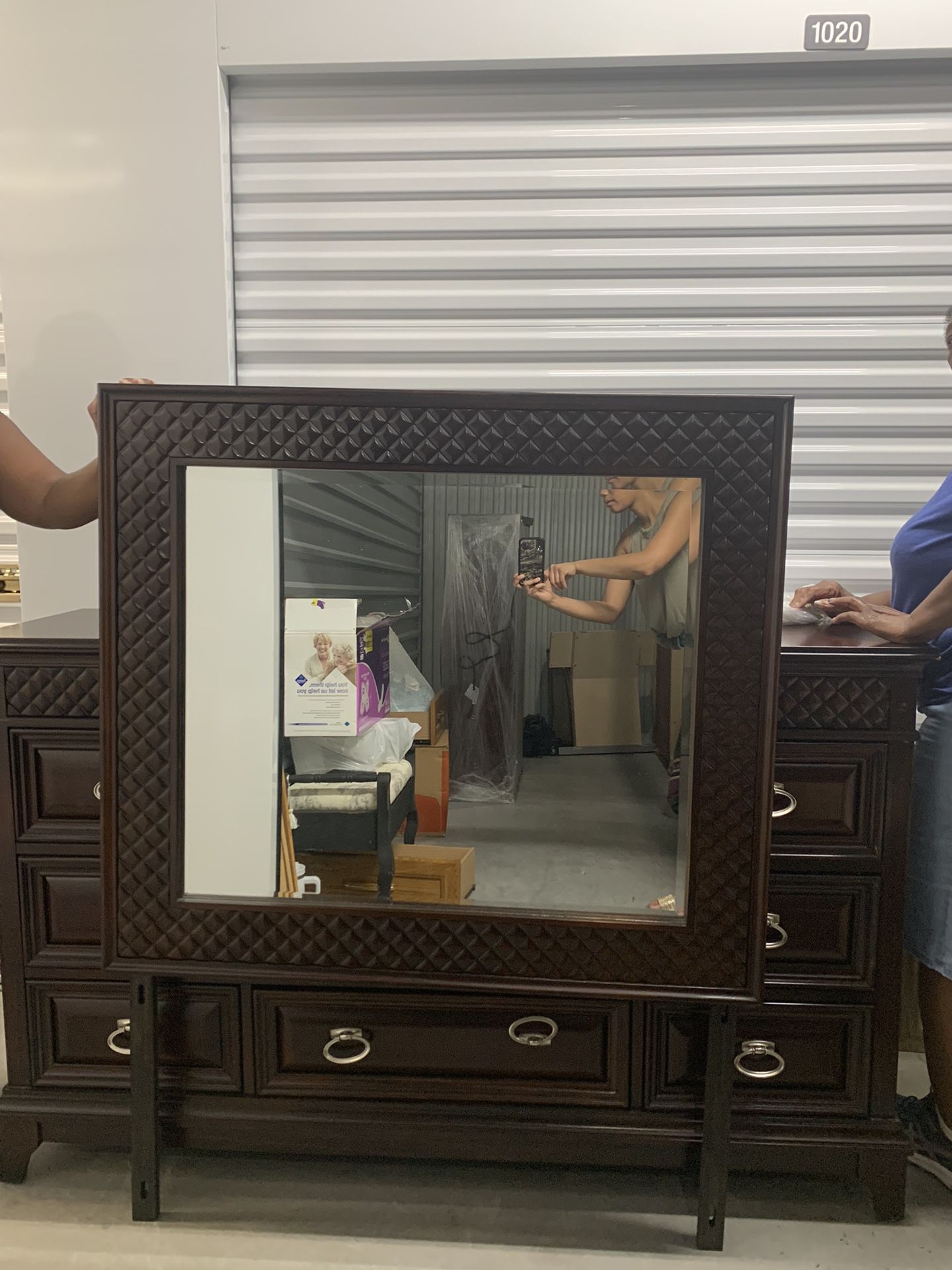 Dark brown dresser with mirror $180