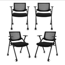4 Pack Conference Room Chairs with Wheels and Paddle, Ergonomic Mesh Back and Arms for Meeting, Conference,