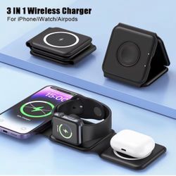 3 in 1 Magnetic Wireless Charger 15W Fast Charge iPhone Apple Watch AirPods Foldable