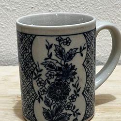 Vintage Blue White Floral Coffee Mug Cup Glass