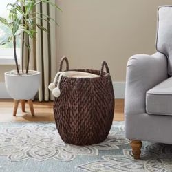 Round Brown Woven Water Hyacinth Decorative Poppy Basket