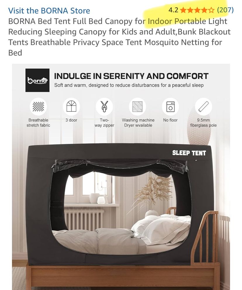 Tent Twin Bed Canopy for Indoor Portable Light Reducing Sleeping Canopy for Kids and Adult,Bunk Blackout Tents Breathable Privacy Space Tent