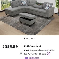 Gray Living Room L-shape Sofa Set With Ottoman