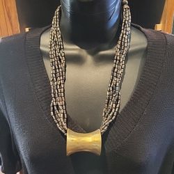 Necklace Multistrand Metallic Beads Brass Center Piece 