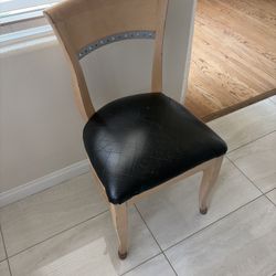 Set Of Four Leather Solid Wood Dining Chairs 