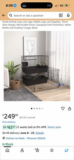 Small Animal cage, pet cage, Rabbit cage, pet Supplies, Three-Door Design, Removable Fence, Equipped with Food Bowl, Water Bottle and Feeding Trough, 