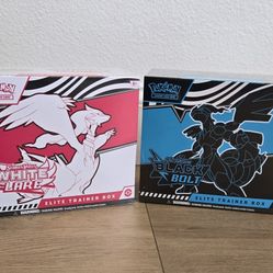 For Sale:
Brand New in Box Pokemon Trading Card Game TCG Scarlet & Violet Black Bolt and White Flare Elite Trainer Box ETB
