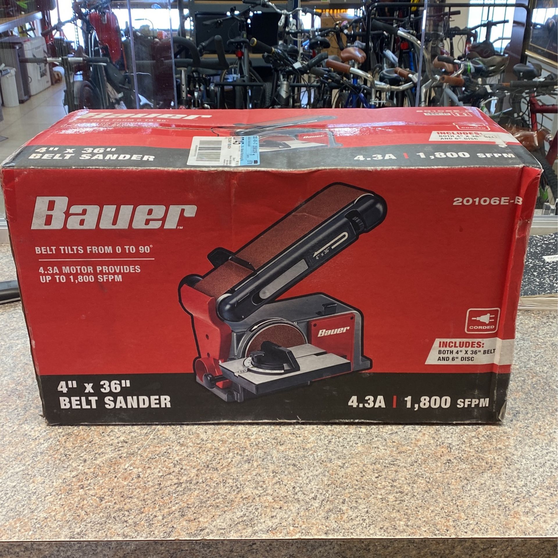 Bauer Belt And Disc Sander W/ Adj. Belt 4” X 36” Belt