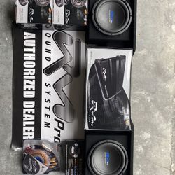 COMBO CAR AUDIO TRUCK 2 SUBWOFFER WITH BOX 2 SPEAKER MIDS KIT INSTALATION AMPLIFIER 1600.4  RMPRO