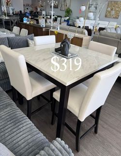 Beautiful! 5-pc Counter Height Dining Set With Black Wood Frame 