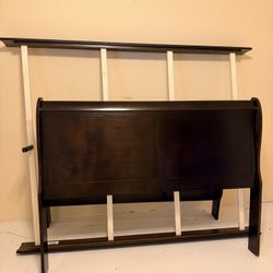 Queen Brown Wood Sleigh Bed Frame 