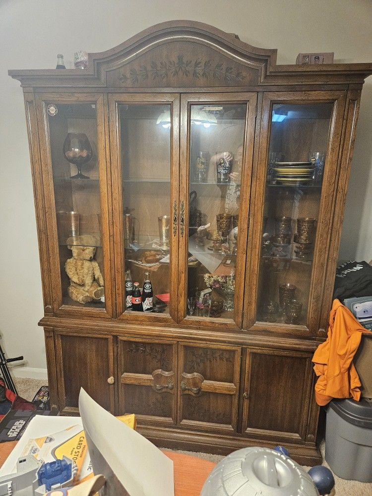2 piece antique curio cabinet 