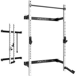Mikolo 2" x 2" Folding Wall Mounted Squat Rack, 1000 Pounds Capacity Power Rack with Pull Up Bar, J Hooks and Other Attachments, Space-Saving Home Gym
