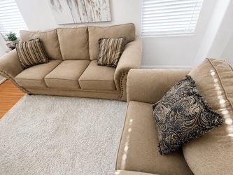 Tan Fabric Sofa and Loveseat Set