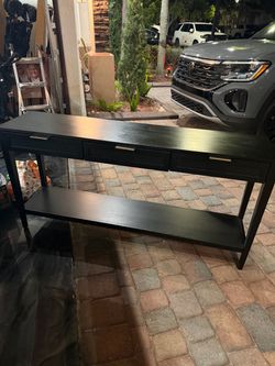 Modern Black Console Table – 3 Drawers & Storage Shelf