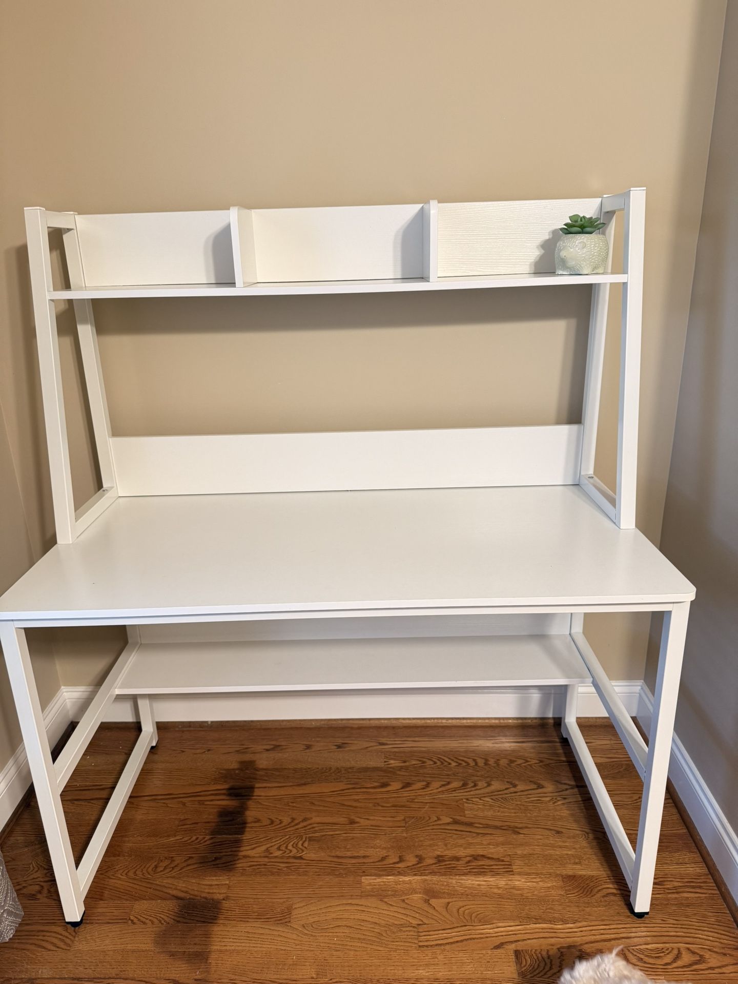 White Work Desk With Built In Shelves