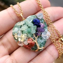 Green Jasper Gem Tree Of Life Water-Drop Necklace Chakra Reiki Healing Amulet