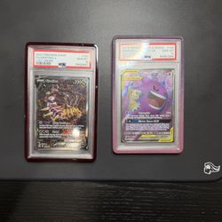 Pokemon Giratina V Alt Art PSA 10 and Gengar and Mimikyu Tag Team PSA 10