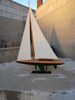 Large Wooden Sailboat Model with Stand
